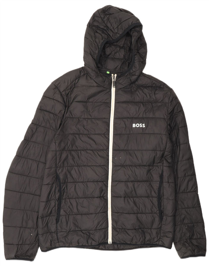 Jaqueta masculina acolchoada com capuz Hugo Boss UK 44 2XL poliamida preta