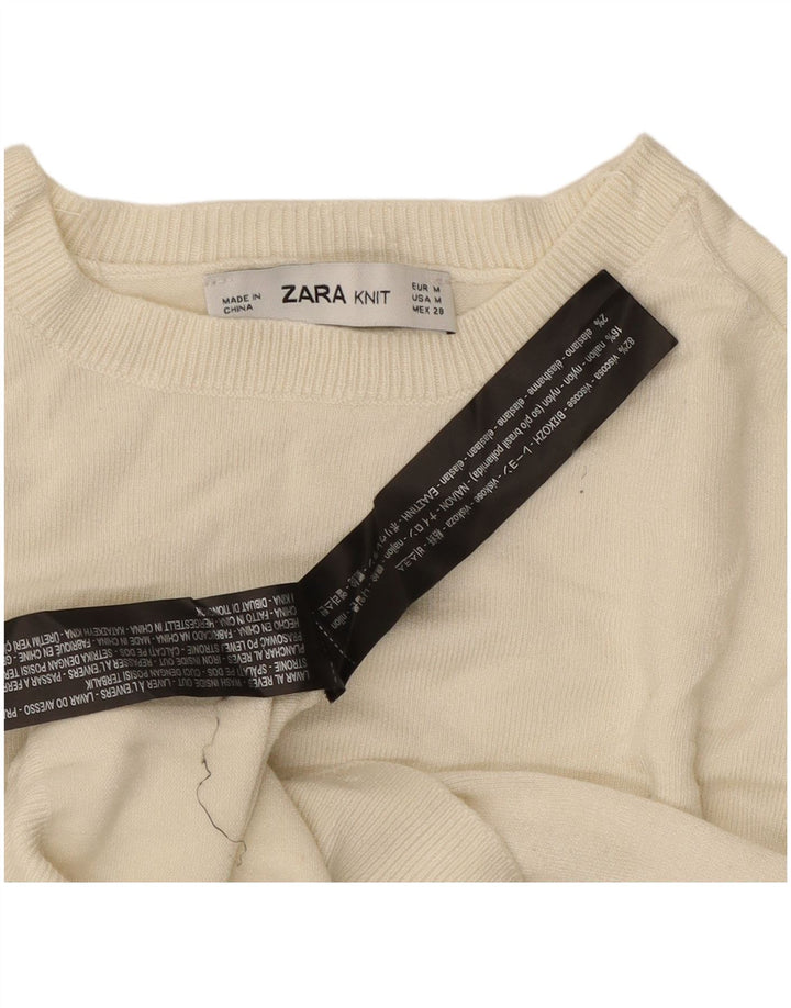 Suéter feminino ZARA com gola canoa UK 12 médio off white viscose