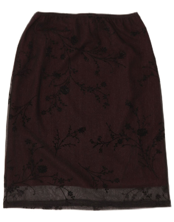 Bernard saia midi feminina Reino Unido 14/16 grande W34 preto floral poliéster
