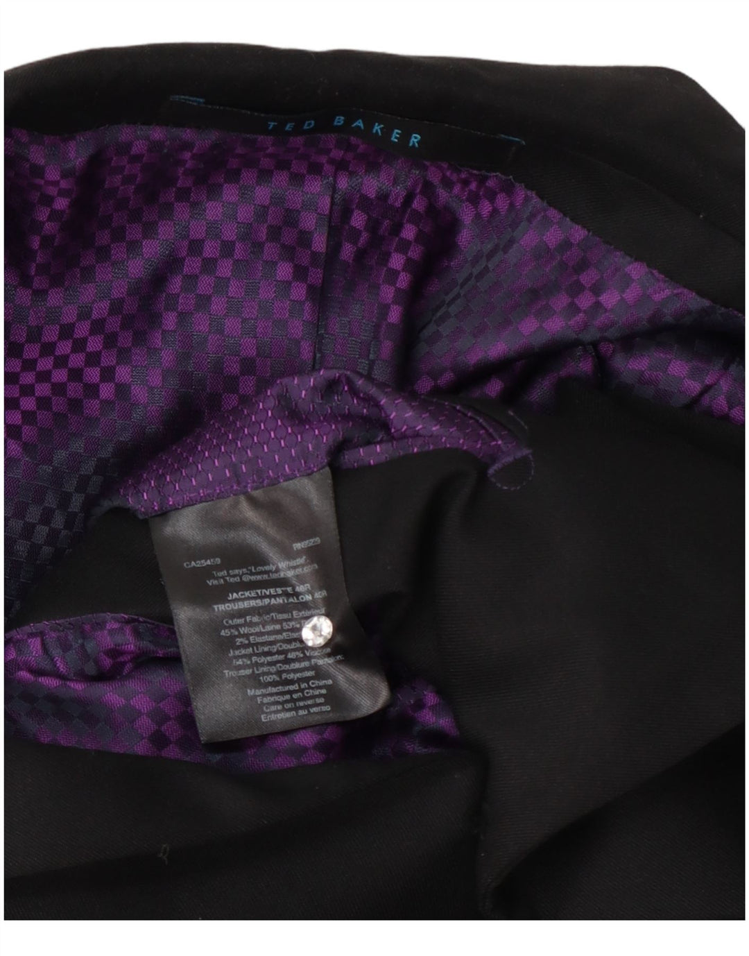 Jaqueta blazer masculina de 2 botões Ted Baker Reino Unido 40 grande lã preta