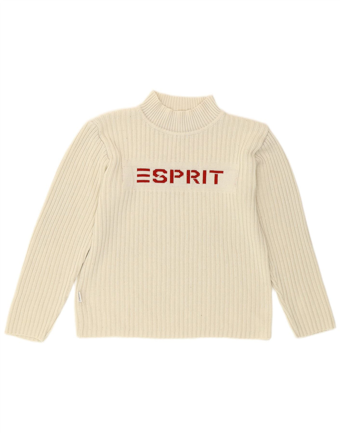 Suéter feminino Esprit com gola tartaruga gráfica Reino Unido 14 algodão branco médio