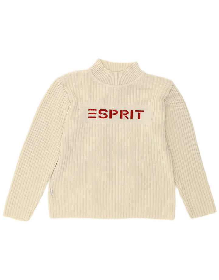 Suéter feminino Esprit com gola tartaruga gráfica Reino Unido 14 algodão branco médio