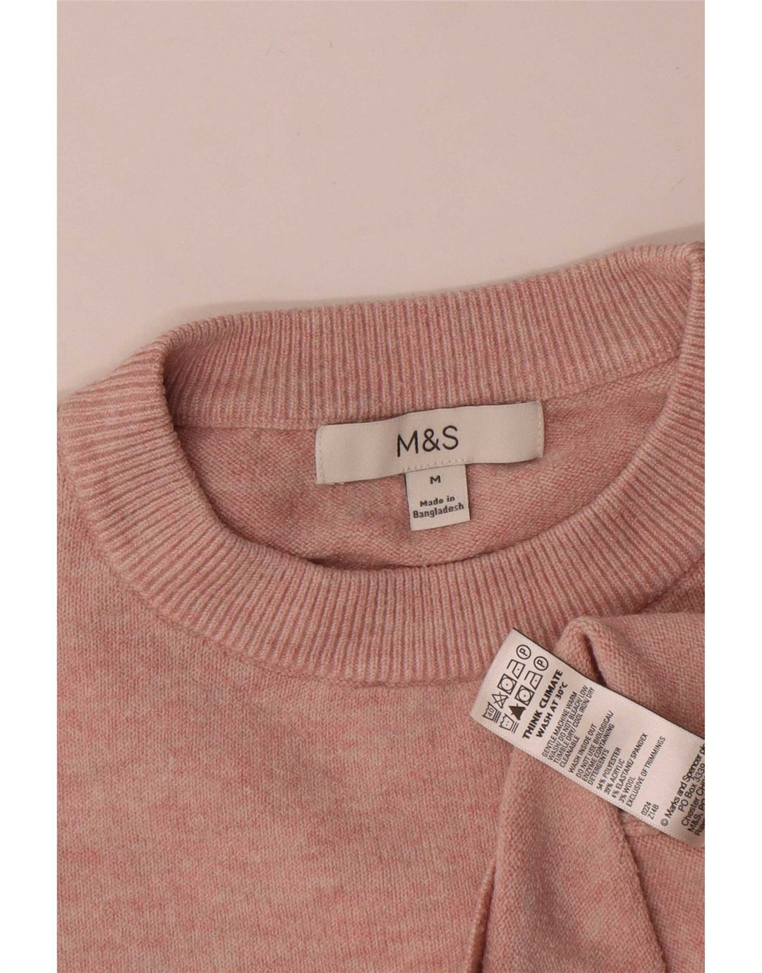 Suéter feminino Marks & Spencer com gola redonda Reino Unido 14 poliéster rosa médio