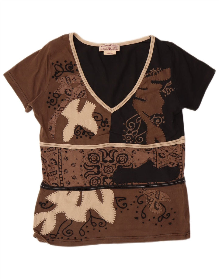 Camiseta feminina MARLBORO CLASSICS UK 12 algodão paisley marrom médio