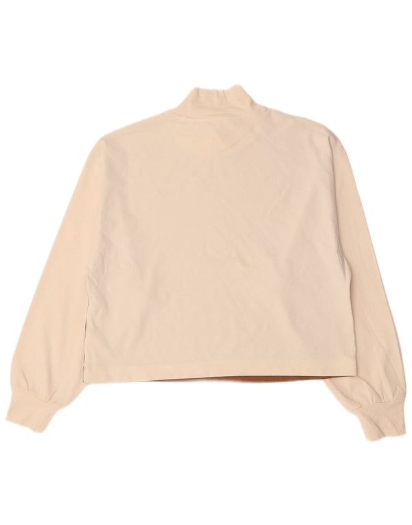 Top cropped feminino Athleta manga comprida UK 14 marrom médio colorblock nylon