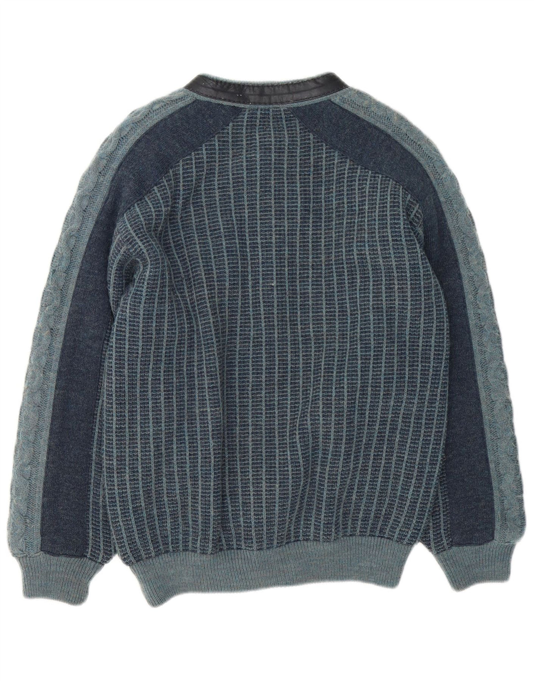 Jaqueta bomber vintage masculina de malha IT 48 acrílico listrado azul marinho médio