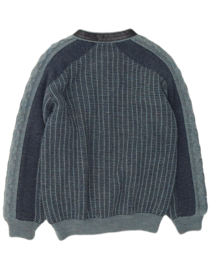 Jaqueta bomber vintage masculina de malha IT 48 acrílico listrado azul marinho médio
