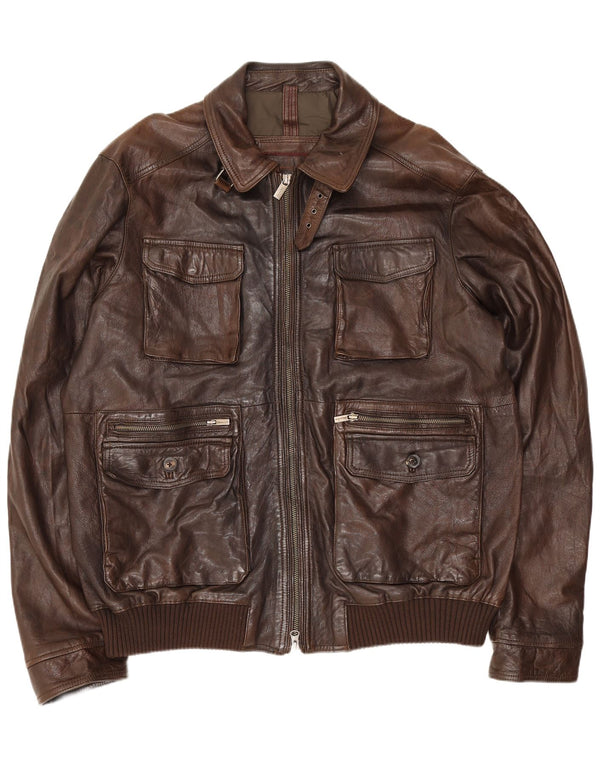Jaqueta utilitária masculina de couro Massimo Dutti Reino Unido 44 2XL marrom