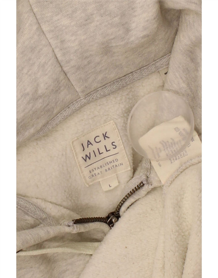 JACK WILLS Mens Graphic Zip Hoodie Sweater Large Grey Flecked Cotton Vintage Jack Wills and Second-Hand Jack Wills from Messina Hembry 