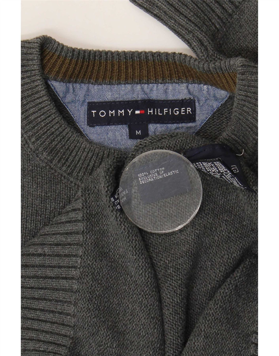 Suéter masculino Tommy Hilfiger com gola redonda e algodão cinza médio