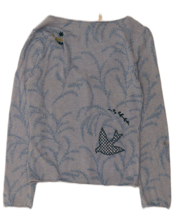 Suéter cardigã feminino com padrão abstrato branco material branco Reino Unido 10 azul pequeno