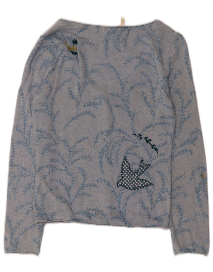 Suéter cardigã feminino com padrão abstrato branco material branco Reino Unido 10 azul pequeno
