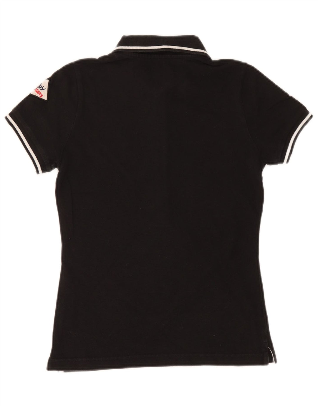 Camisa polo feminina Roy Rogers Reino Unido 12 algodão preto médio