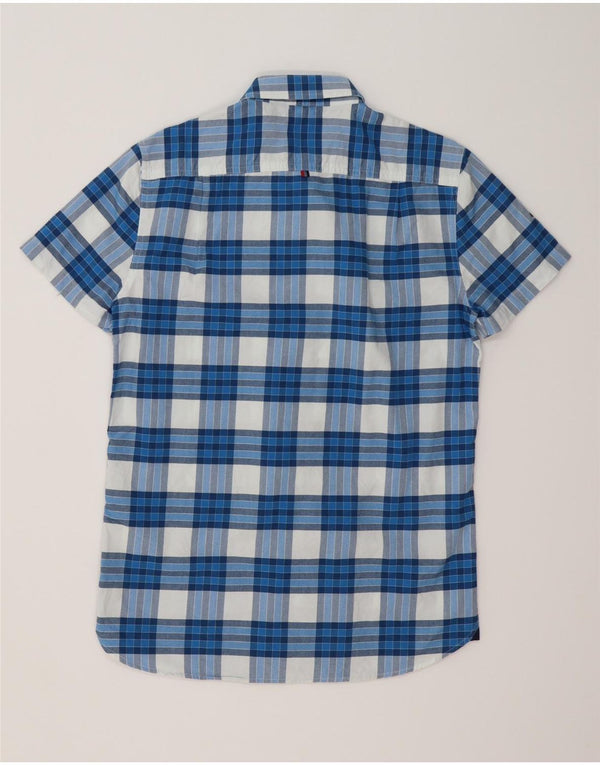 Camisa masculina Superdry de manga curta médio azul xadrez algodão