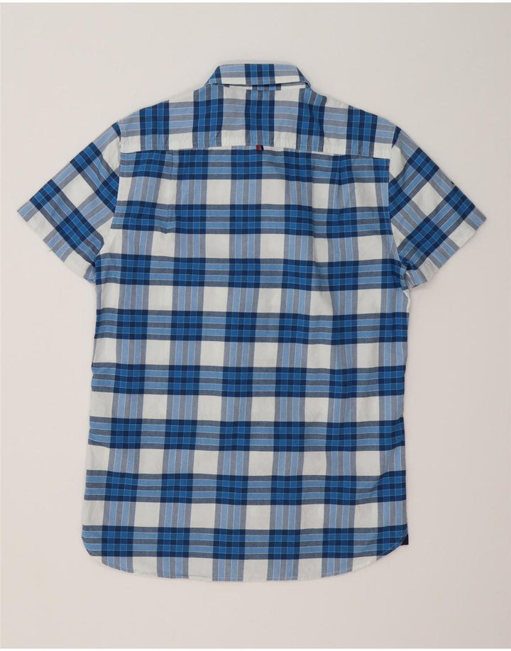Camisa masculina Superdry de manga curta médio azul xadrez algodão
