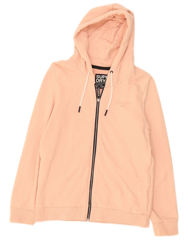 Suéter feminino Superdry com capuz e zíper Reino Unido 10 algodão rosa pequeno