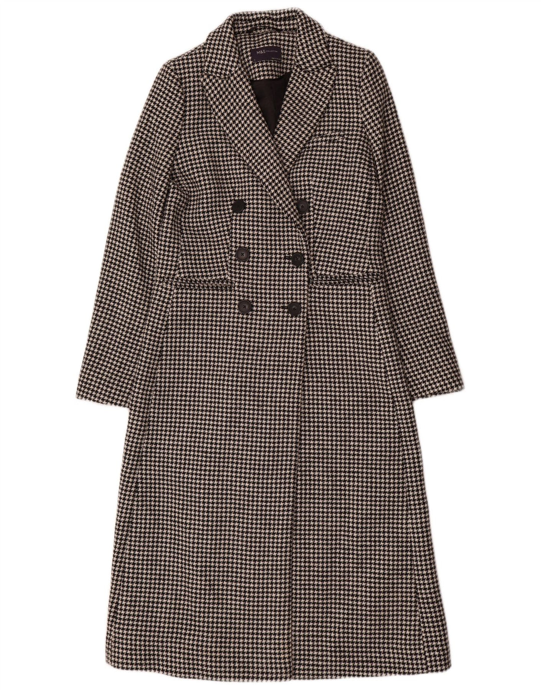 Casaco feminino Marks & Spencer com peito duplo UK 8 pequeno preto Houndstooth