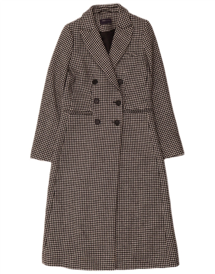 Casaco feminino Marks & Spencer com peito duplo UK 8 pequeno preto Houndstooth