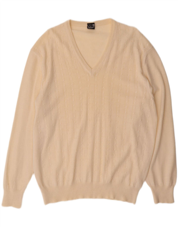 Suéter masculino VINTAGE com decote em V grande off white