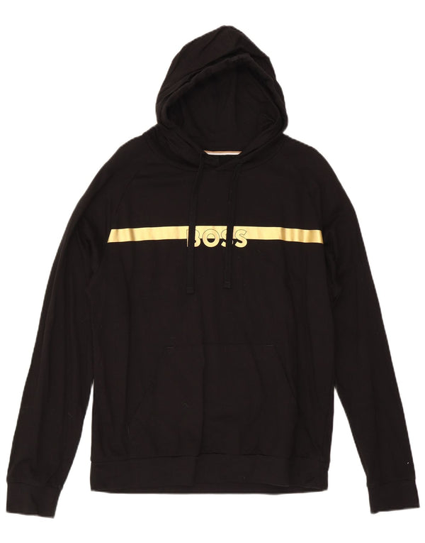 Hugo Boss Mens Graphic Hoodie Jumper Médio Preto Colorblock Algodão