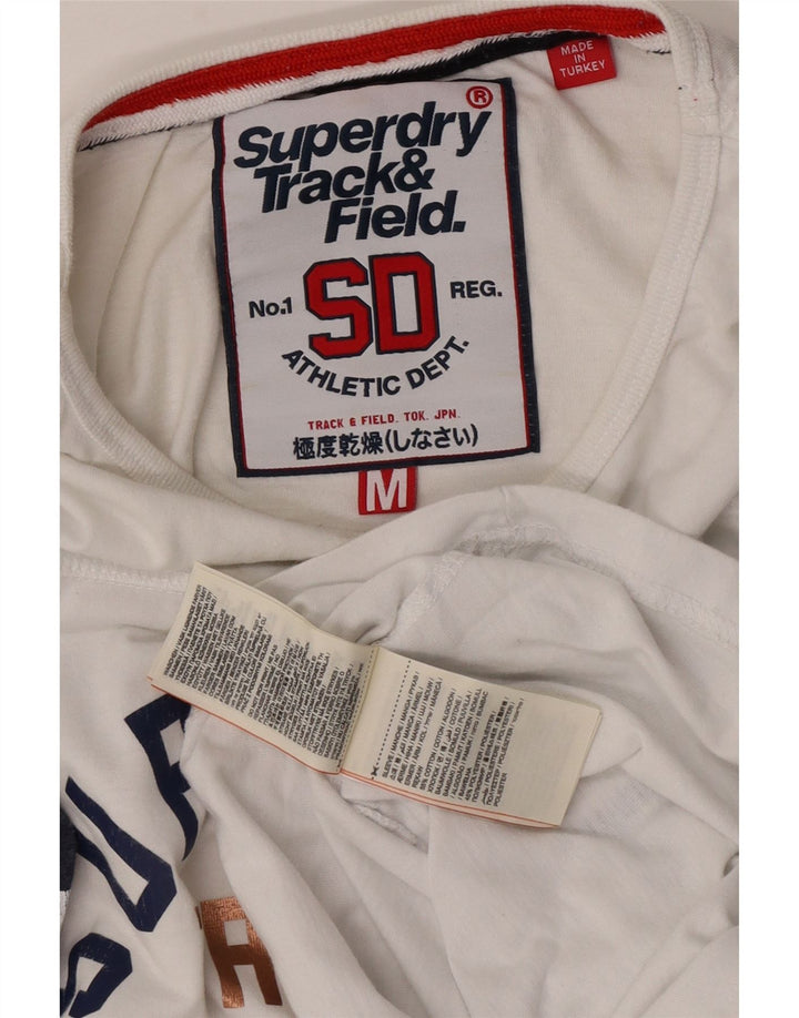 Top gráfico feminino Superdry manga 3/4 UK 12 médio branco colorblock