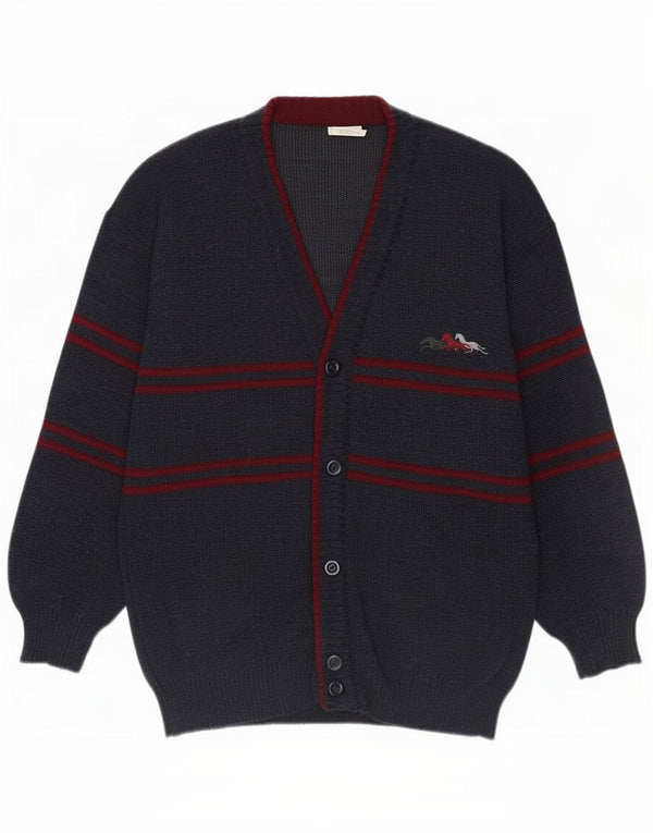 Suéter cardigã masculino vintage IT 48/50 acrílico listrado azul marinho médio