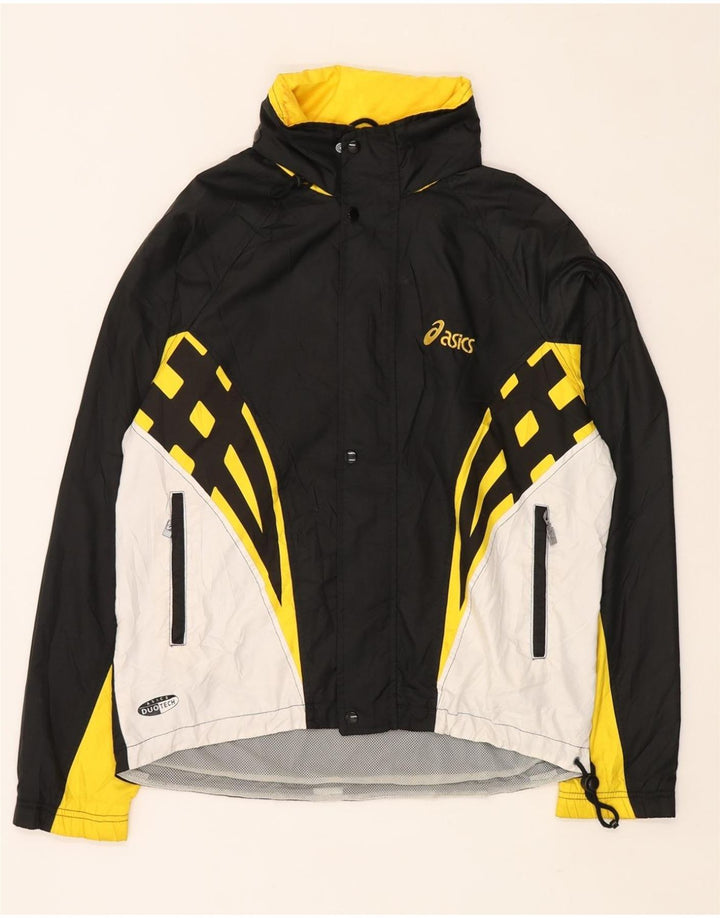 Jaqueta de chuva masculina ASICS com capuz UK 40 grande bloco colorido preto