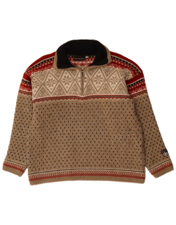 Suéter masculino CAMPAGNOLO com zíper e gola XL bege Fair Isle Wool