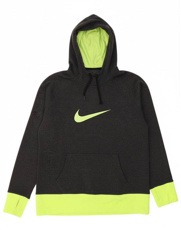 Suéter com capuz gráfico masculino NIKE Therma-Fit grande bloco cinza