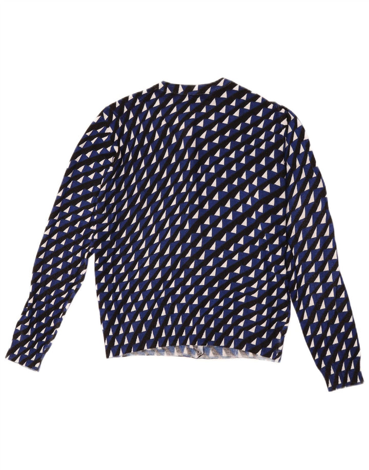 Suéter cardigã feminino Marks & Spencer Reino Unido 14 azul médio geométrico