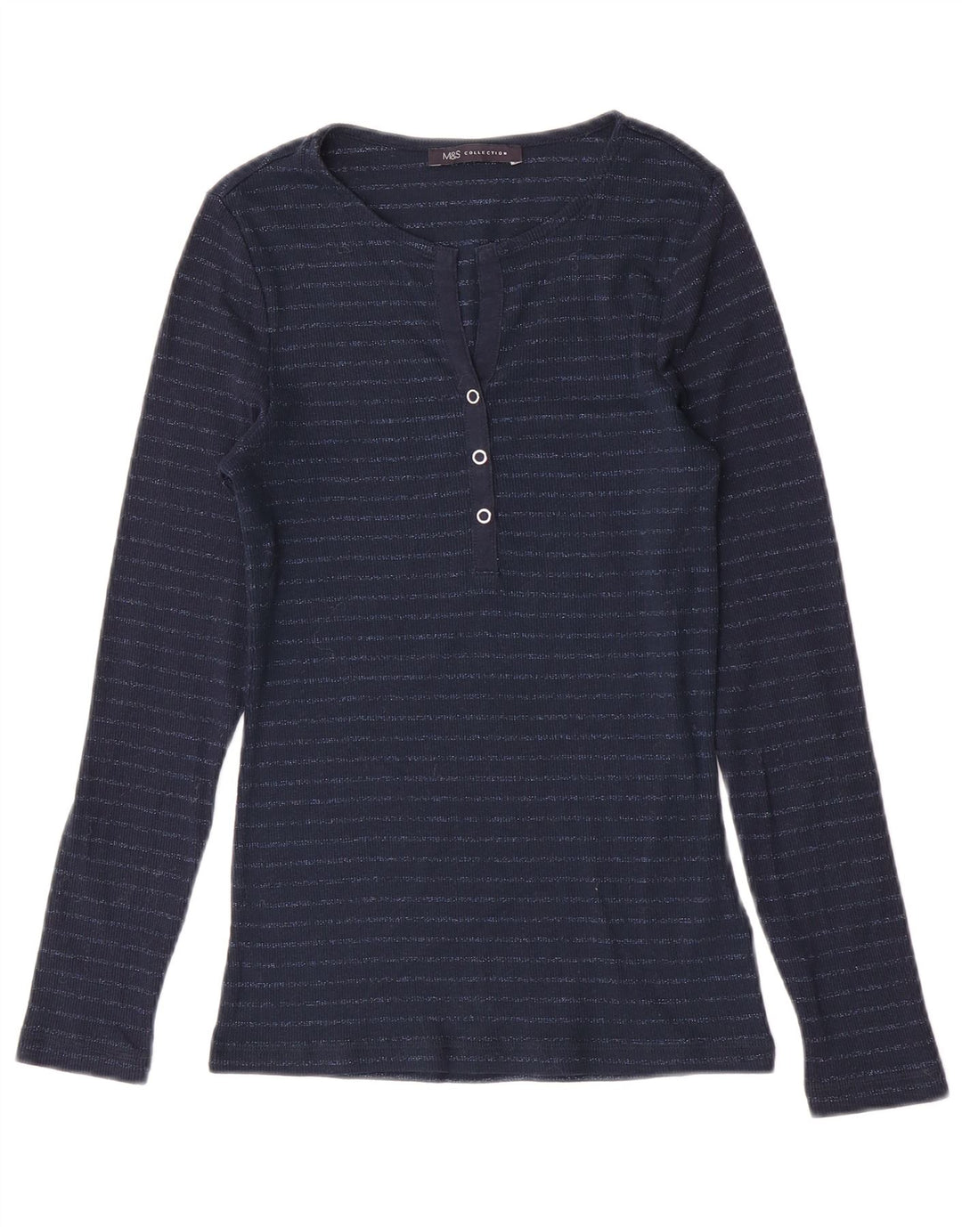 Top feminino Marks & Spencer de manga comprida UK 8 pequeno listrado azul marinho