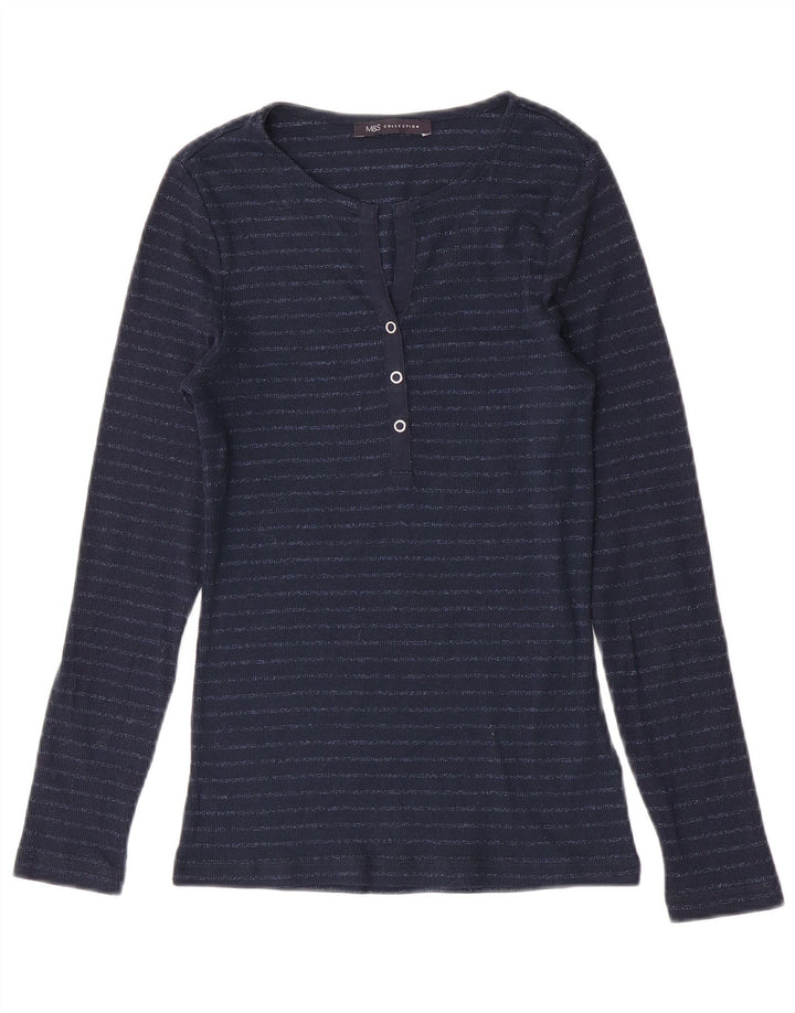 Top feminino Marks & Spencer de manga comprida UK 8 pequeno listrado azul marinho