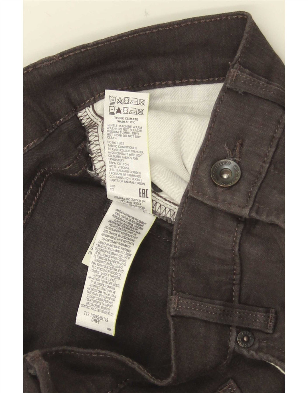Marks & Spencer Mens Slim Jeans W36 L29 Algodão Cinza