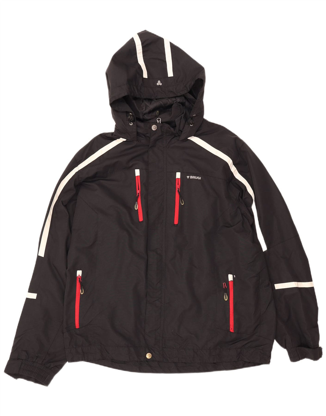 Jaqueta de chuva masculina com capuz BRUGI UK 42 XL listrada preta