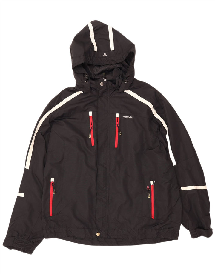 Jaqueta de chuva masculina com capuz BRUGI UK 42 XL listrada preta