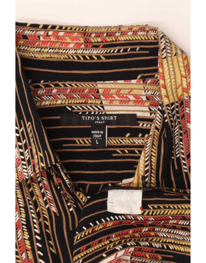 Camisa masculina de manga curta com padrão abstrato Tipo'S viscose preta grande