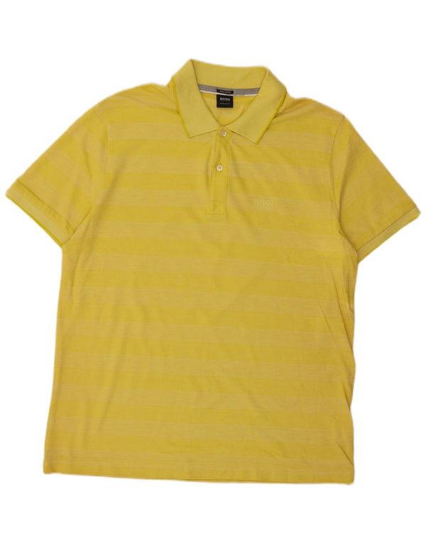 Camisa polo masculina Hugo Boss Regular Fit XL algodão listrado amarelo