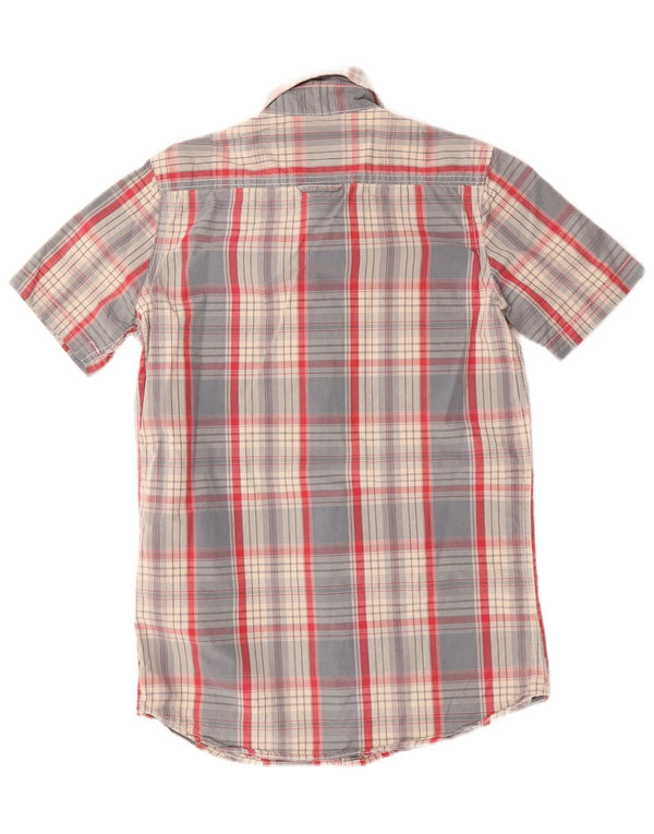 Camisa masculina Superdry de manga curta pequena azul xadrez algodão