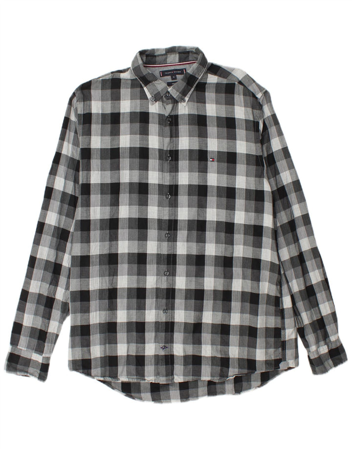 Camisa masculina de flanela Tommy Hilfiger Slim Fit XL cinza xadrez algodão