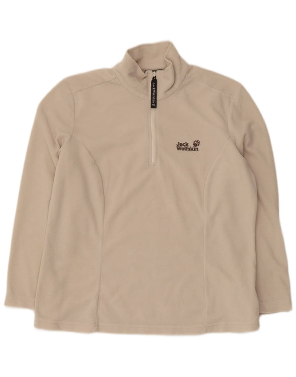 JACK WOLFSKIN Suéter feminino de lã com zíper e gola UK 16 grande poliéster bege