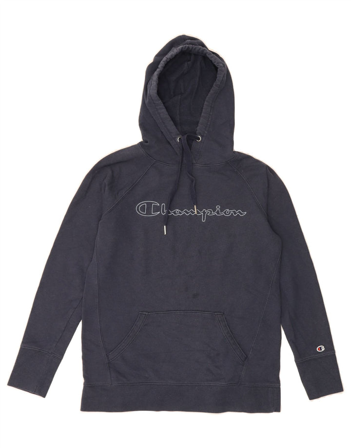 CHAMPION Mens Petit Graphic Hoodie Jumper Small Navy Blue Cotton Vintage Champion and Second-Hand Champion from Messina Hembry 