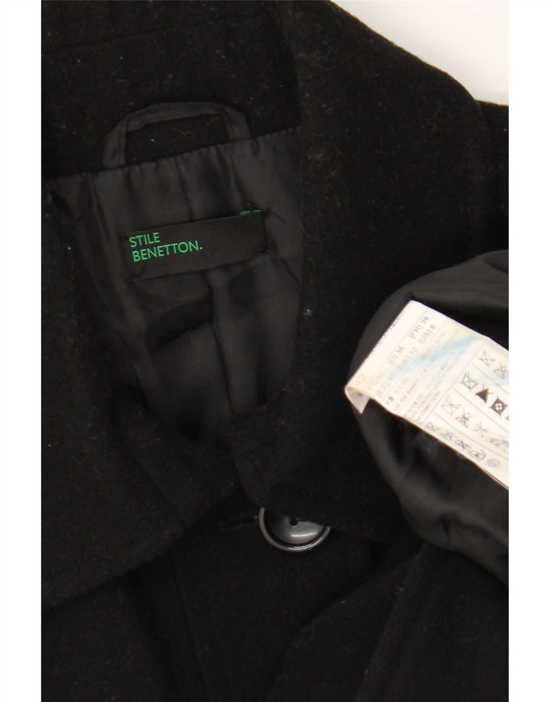 Sobretudo feminino Benetton UK 10 pequeno lã preta