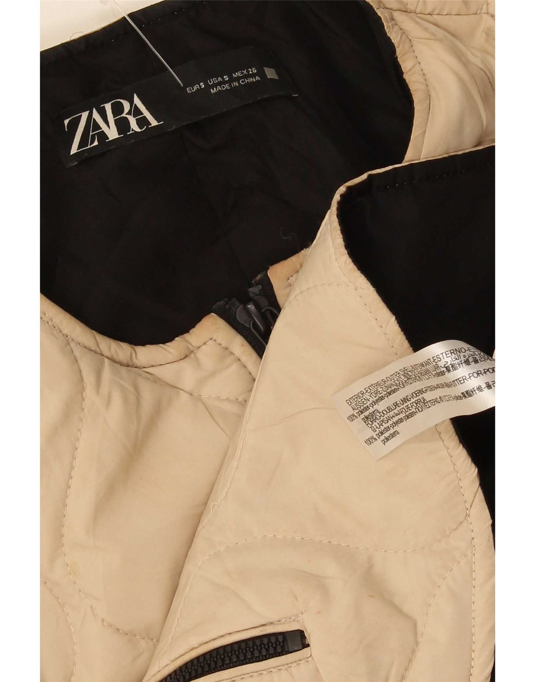 Jaqueta acolchoada oversized feminina Zara UK 10 poliéster bege pequeno