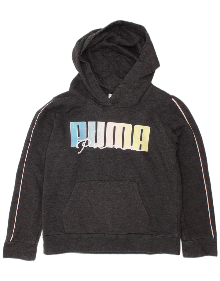 Jumper com capuz gráfico feminino PUMA 6-7 anos pequeno algodão cinza