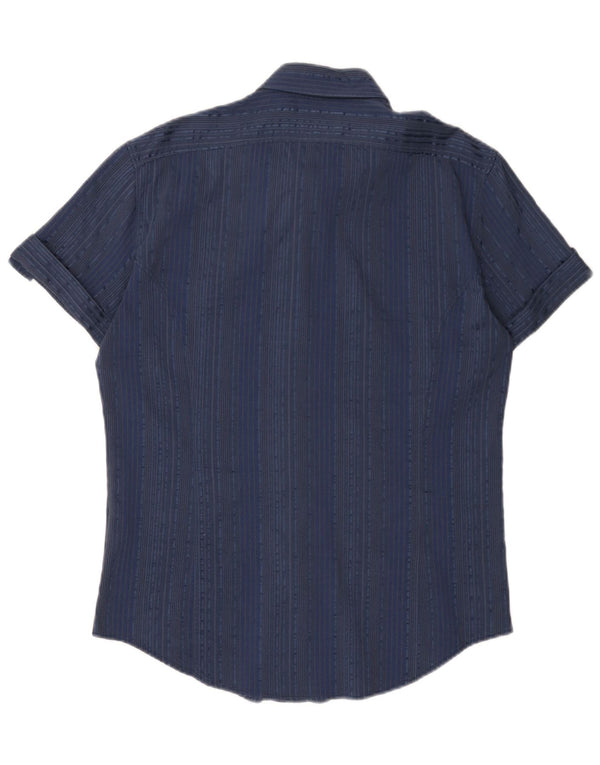 Camisa feminina de manga curta Naracamicie UK 18 XL azul marinho listrado algodão