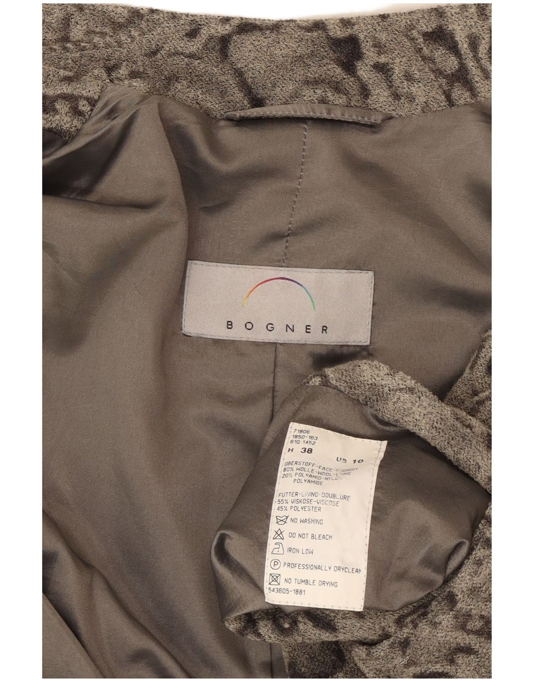 Jaqueta blazer feminina de 5 botões BOGNER US 10 grande cinza paisley lã