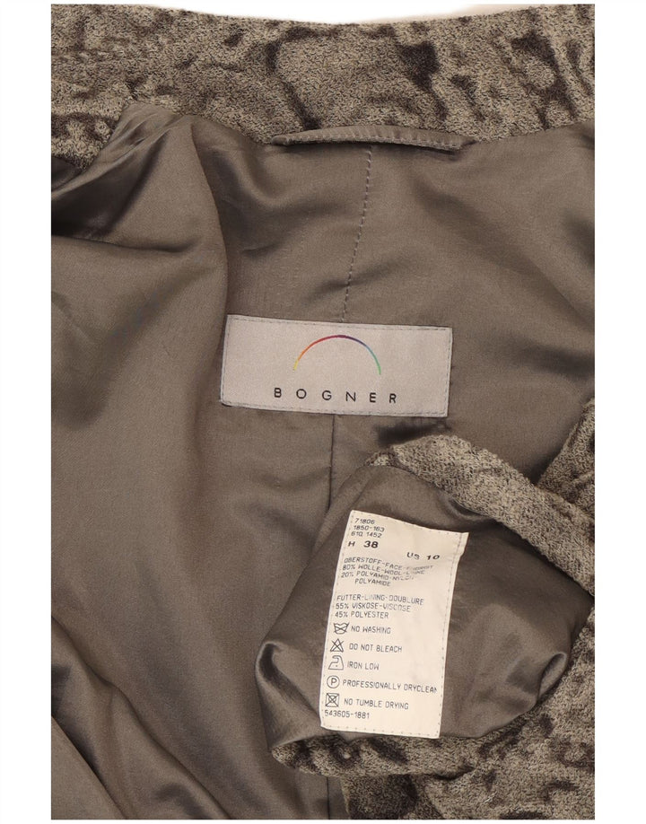 Jaqueta blazer feminina de 5 botões BOGNER US 10 grande cinza paisley lã