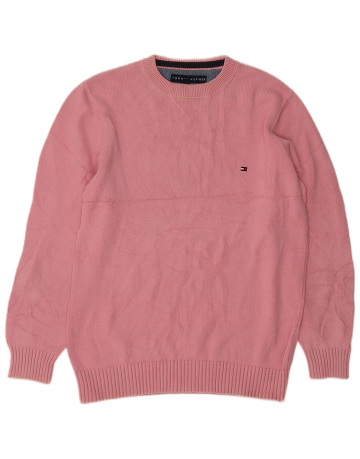 Suéter masculino Tommy Hilfiger com gola redonda, pequeno algodão rosa