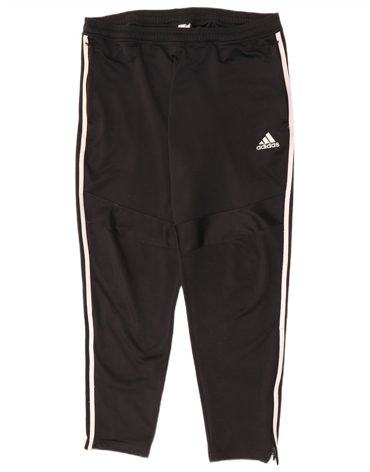 Calça de treino masculina Adidas grande poliéster espinha de peixe preto