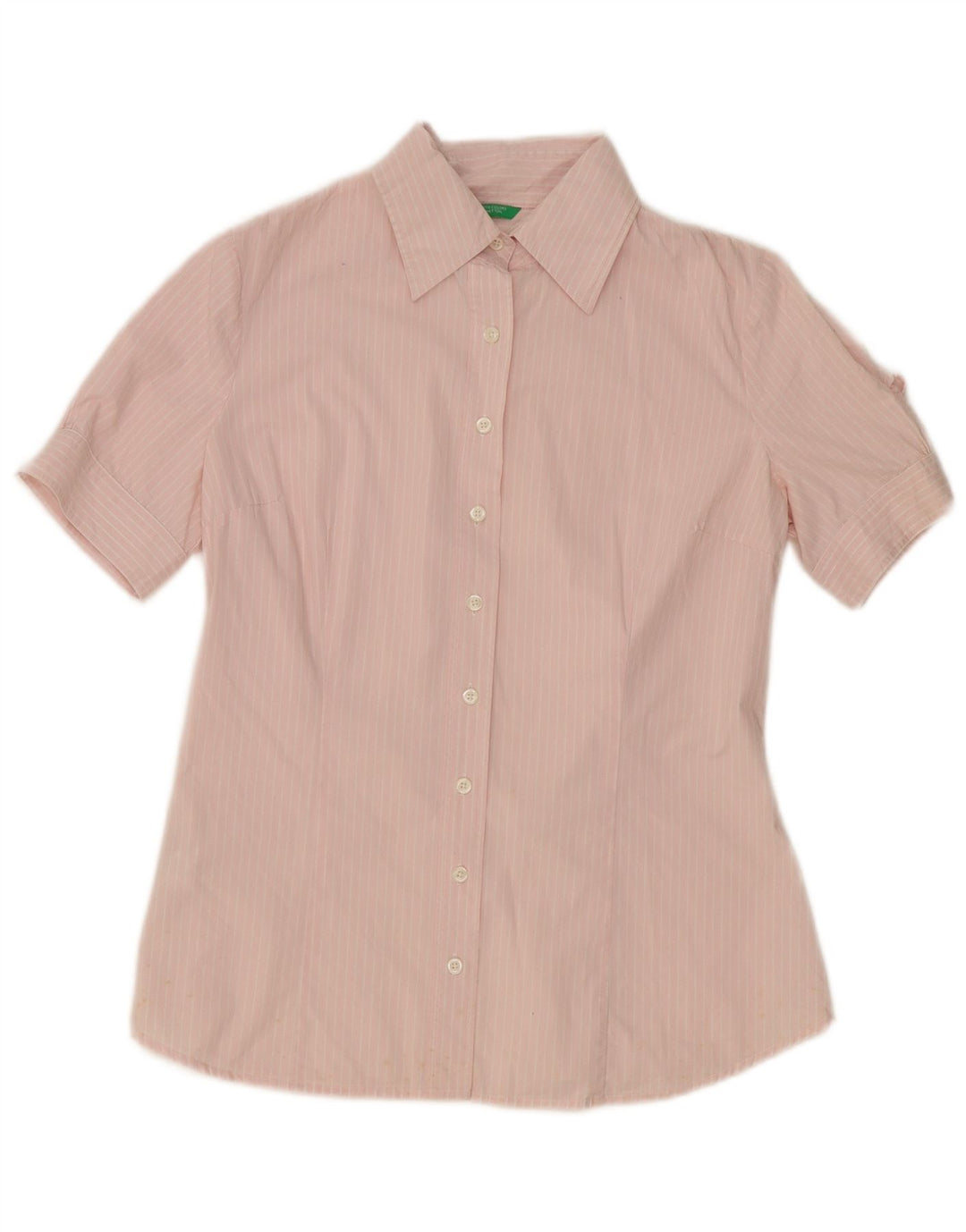 Camisa feminina de manga curta BENETTON UK 16 listra grande rosa